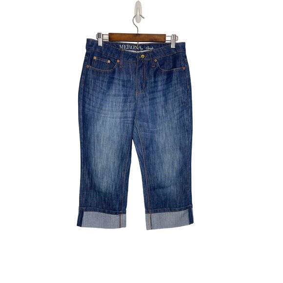 women's size 8 blue jeans denim cropped length roll up look classic denim Merona - Picture 1 of 14